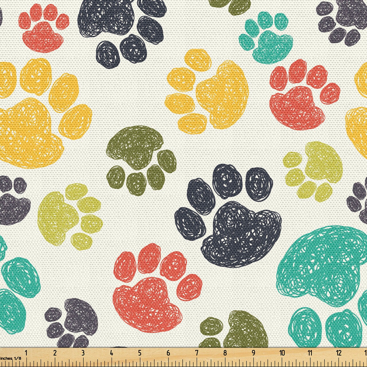 Ambesonne Dog Lover Fabric by the Yard, Hand Drawn Paw Print Doodles Circular Pattern Drawing Style Animal, Decorative Fabric for Upholstery and Home Accents, 1 Yard, Charcoal Beige